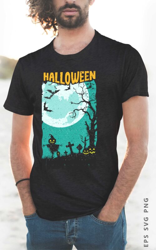 Halloween Illustration Silhouette, T shirt Design Eps Svg Png