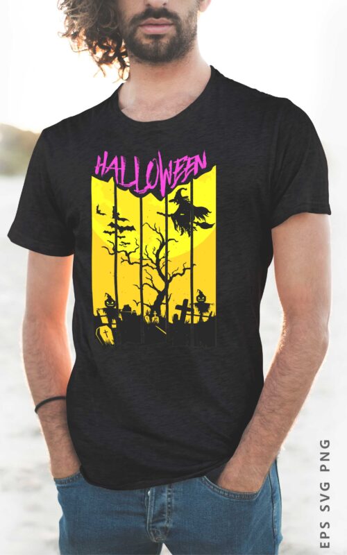 Halloween Silhouette T shirt Design Eps Svg Png