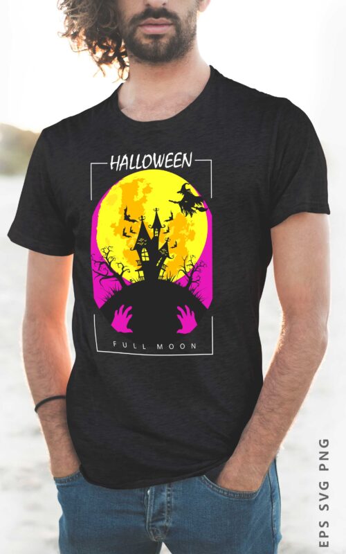 Halloween Full Moon Silhouette T shirt Design Eps Svg Png