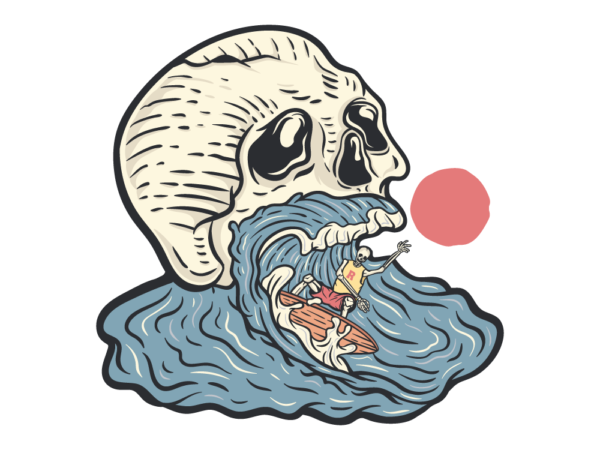 Skull in the wave t shirt design for sale