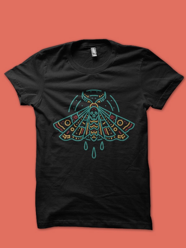 skull moth tshirt design for sale