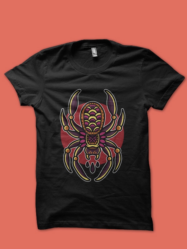 oldschool spider tshirt design for sale