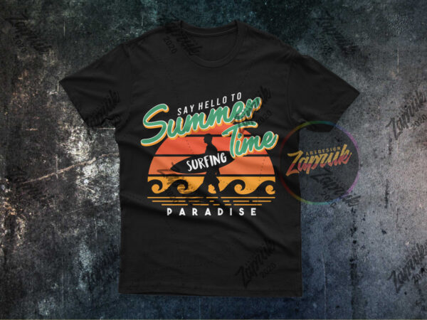 Summer time surfing paradise vector tshirt design for sale