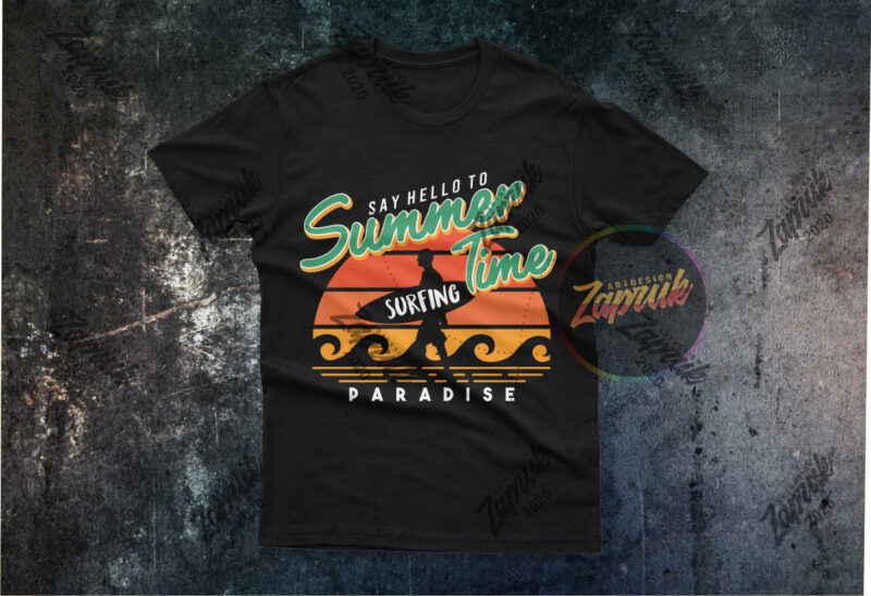Summer Time Surfing Paradise Vector tshirt design for sale