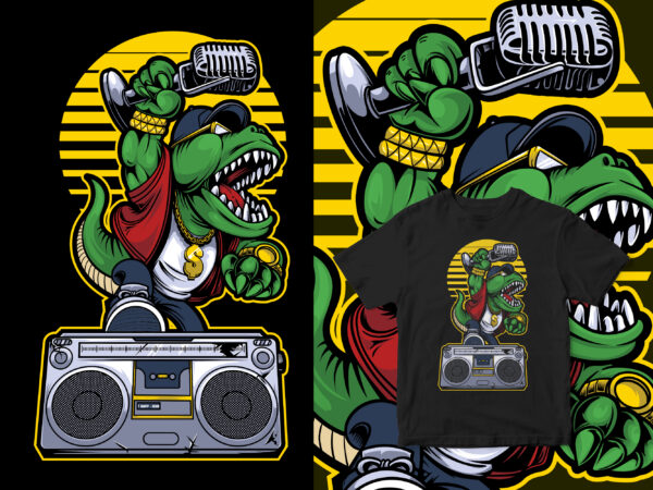 Rapp t-rex hype, funny dinosaurs concert cartoon design tshirt