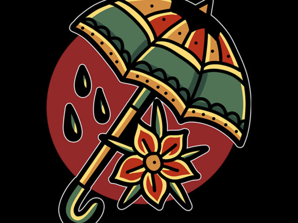 Oldschool umbrella tshirt design for sale