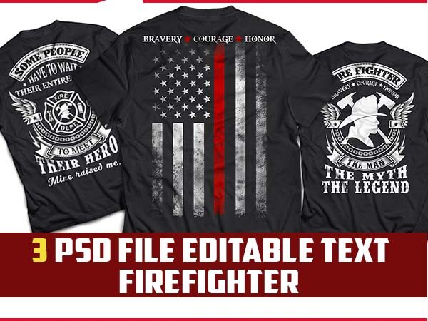 3 bundle firefighter tshirt design psd file editable text