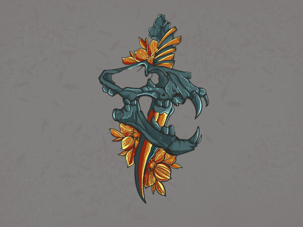 Skull sword flower t-shirt design