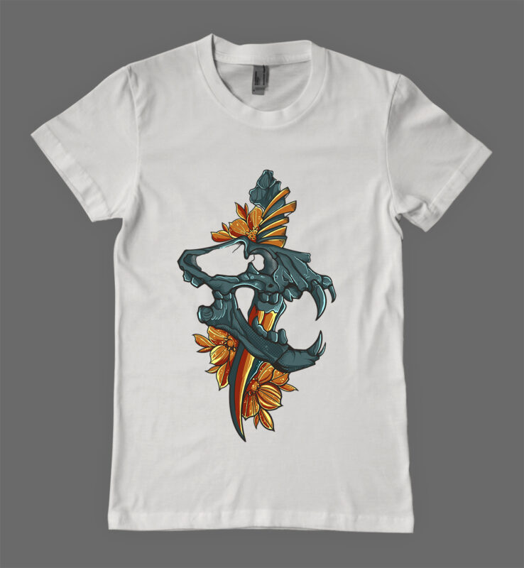 skull sword flower T-shirt Design