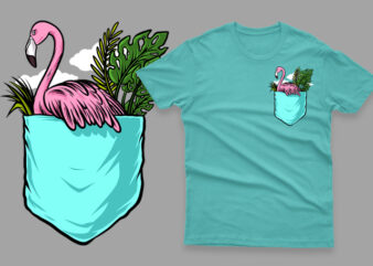 pocket flamingo tropical leaf summer vibes t shirt illustration