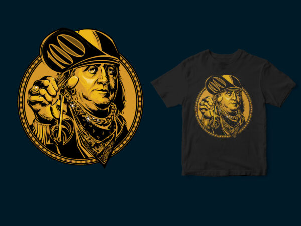 Golden coin benjamin franklin the hype tshirt design