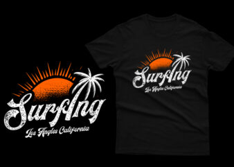 Surfing Los Angles California t shirt template vector