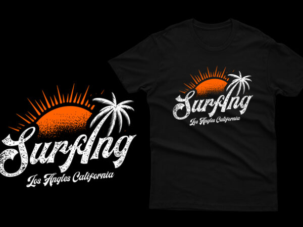 Surfing los angles california t shirt template vector