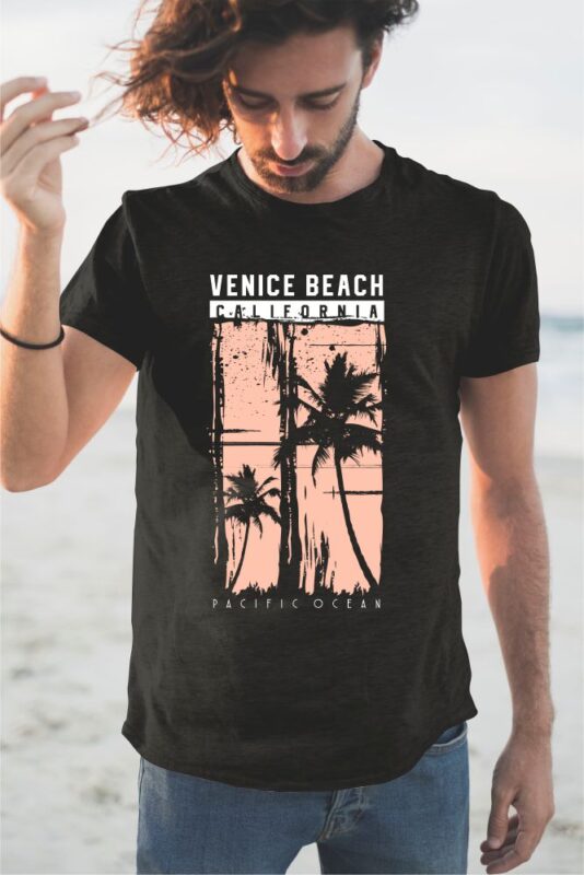 60 Surf Tropical Paradise T-shirt Design Vector Bundle. Surfing Beach, Outdoor and Travel Tee Shirt Pack. California, Los Angeles, Miami, Florida, Hawaii, Surf Rider Club.