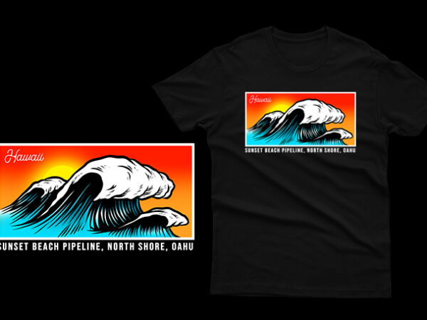 Sunset beach hawaii oahu t shirt template vector