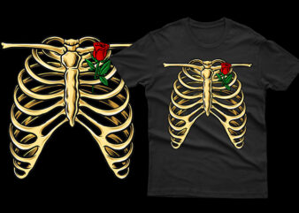 skeleton ribs with rose romantic unique funny tshirt design for halloween horor