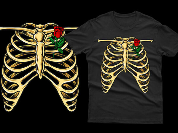 Skeleton ribs with rose romantic unique funny tshirt design for halloween horor