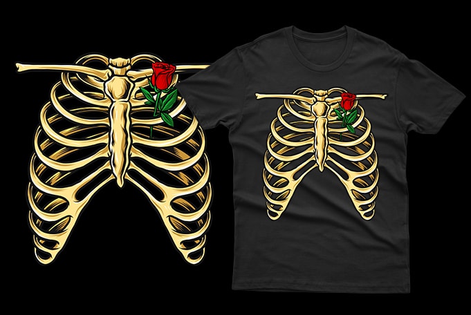 skeleton with rose romantic unique funny tshirt design for halloween horor