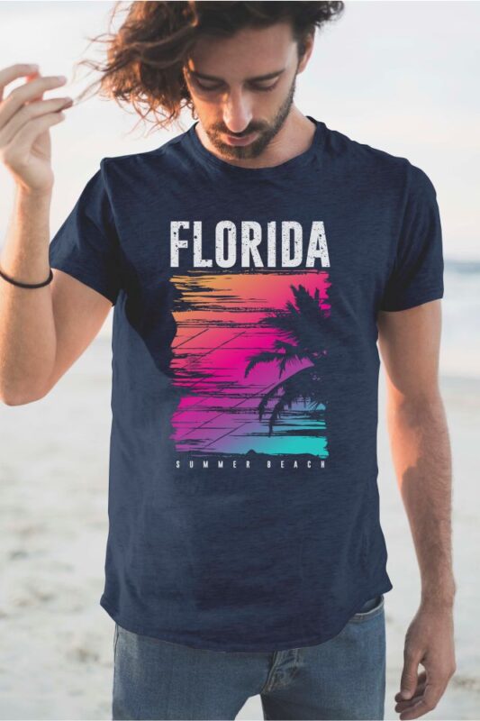 60 Surf Tropical Paradise T-shirt Design Vector Bundle. Surfing Beach, Outdoor and Travel Tee Shirt Pack. California, Los Angeles, Miami, Florida, Hawaii, Surf Rider Club.