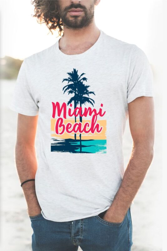 60 Surf Tropical Paradise T-shirt Design Vector Bundle. Surfing Beach, Outdoor and Travel Tee Shirt Pack. California, Los Angeles, Miami, Florida, Hawaii, Surf Rider Club.