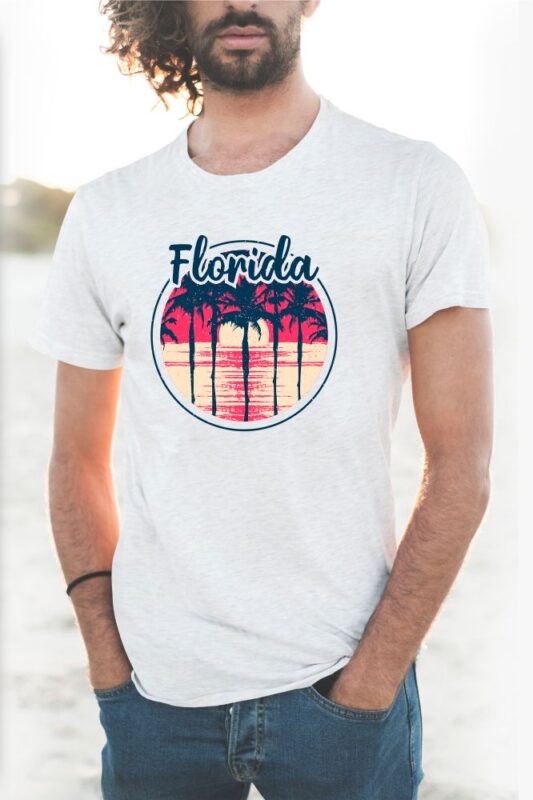 60 Surf Tropical Paradise T-shirt Design Vector Bundle. Surfing Beach, Outdoor and Travel Tee Shirt Pack. California, Los Angeles, Miami, Florida, Hawaii, Surf Rider Club.