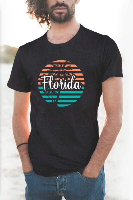 60 Surf Tropical Paradise T-shirt Design Vector Bundle. Surfing Beach, Outdoor and Travel Tee Shirt Pack. California, Los Angeles, Miami, Florida, Hawaii, Surf Rider Club.