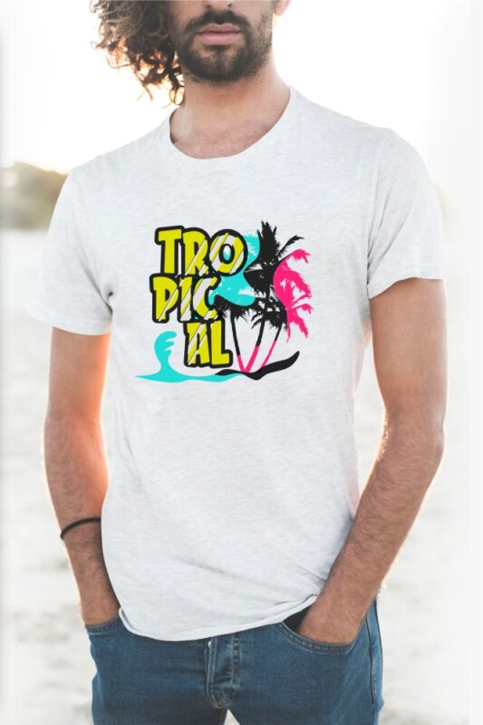 60 Surf Tropical Paradise T-shirt Design Vector Bundle. Surfing Beach, Outdoor and Travel Tee Shirt Pack. California, Los Angeles, Miami, Florida, Hawaii, Surf Rider Club.