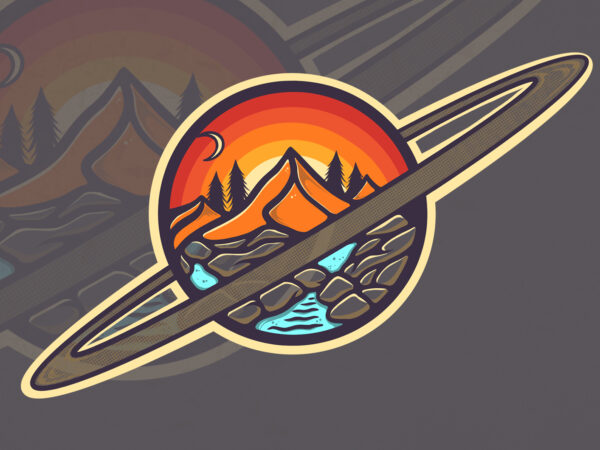 Twilight planets and mountains t-shirt design
