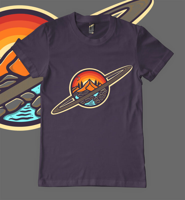 Twilight planets and mountains T-shirt Design