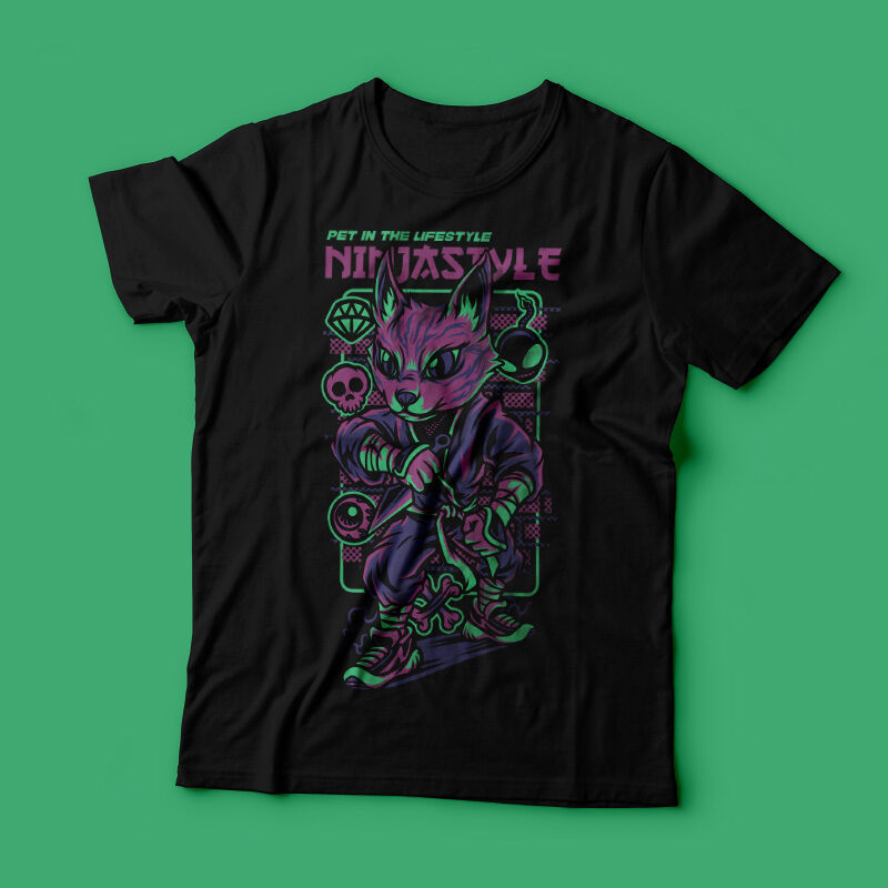 Ninja Style Cat T-Shirt Design
