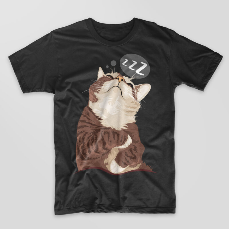 Cute sleeping cat t shirt design vector. Sleepy Kitten, pet animals t-shirts designs artwork