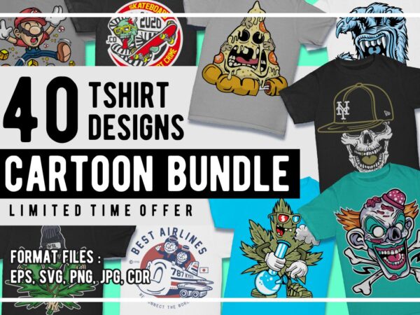 40 Cartoon Tshirt Designs Bundle #1