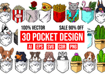 30 pocket design bundle 100% vector ai, eps, svg, png, cdr