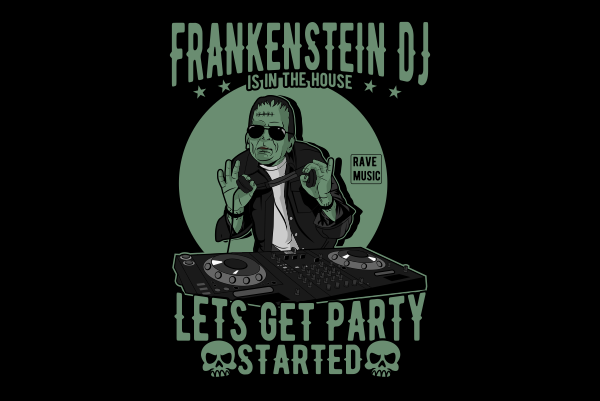 Frankenstein dj t shirt graphic design