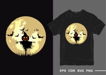 Halloween full moon horror and creepy t-shirt design vector silhouette. t shirt designs for commercial use. Eps cdr svg png