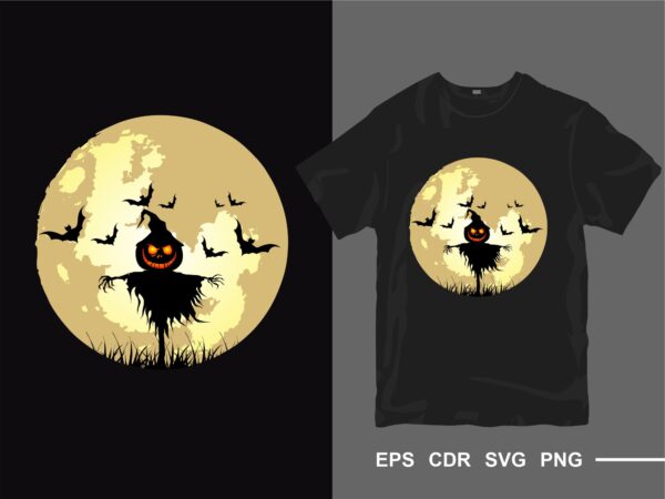 Halloween full moon horror and creepy t-shirt design vector silhouette. t shirt designs for commercial use. eps cdr svg png