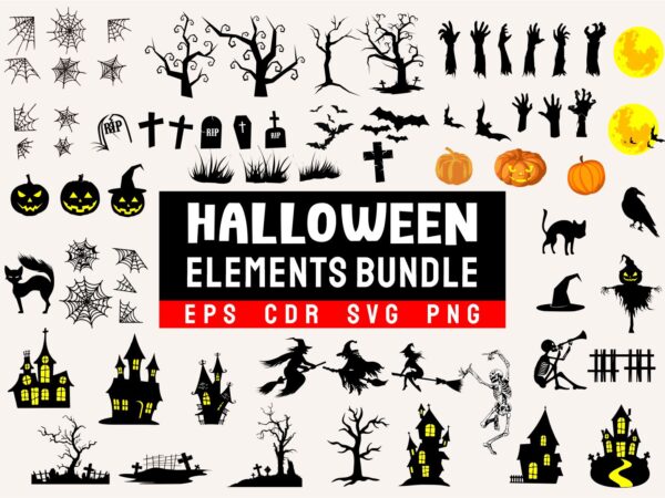 Halloween bundle svg. halloween elements bundles vector icons symbol for t-shirt design, creepy, ghost horror t-shirts designs pack silhouette, eps, svg, cdr, png file,