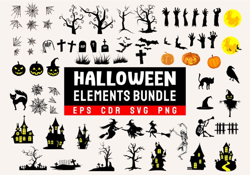 Halloween vector element icon symbol silhouettes bundle for t-shirt design , Creepy, ghost horror t-shirts designs pack, eps, svg, cdr, png file,