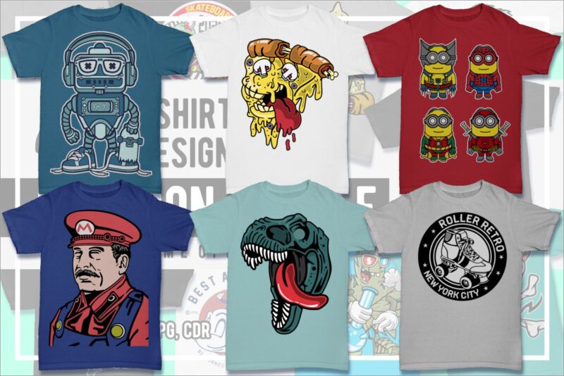 40 Cartoon Tshirt Designs Bundle #1