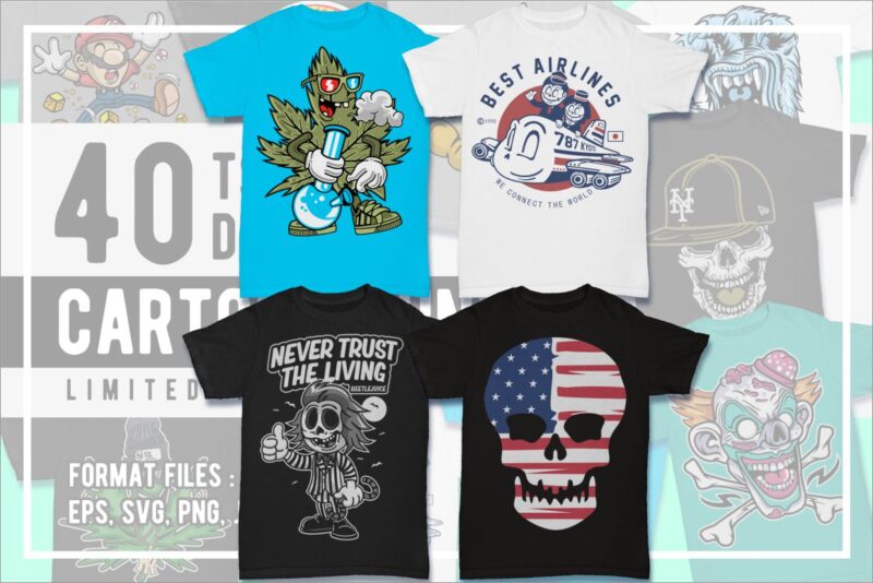 40 Cartoon Tshirt Designs Bundle #1