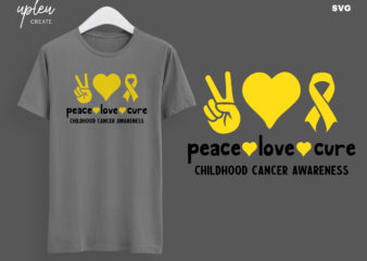 Peace Love Cure Childhood Cancer Awareness SVG,Cancer Ribbon SVG, Awareness Ribbon SVG