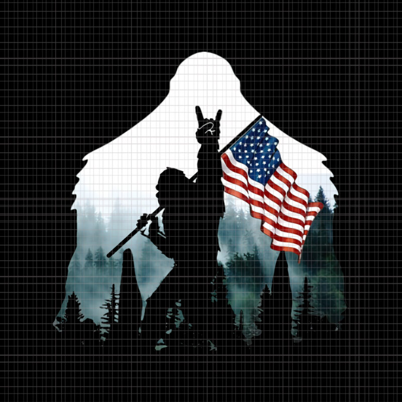 Bigfoot Victorty sign Peace USA Flag in the forest camping, Bigfoot Victorty sign Peace USA Flag in the forest camping PNG, Bigfoot Rock And Roll American Flag PNG, Bigfoot VECTOR,
