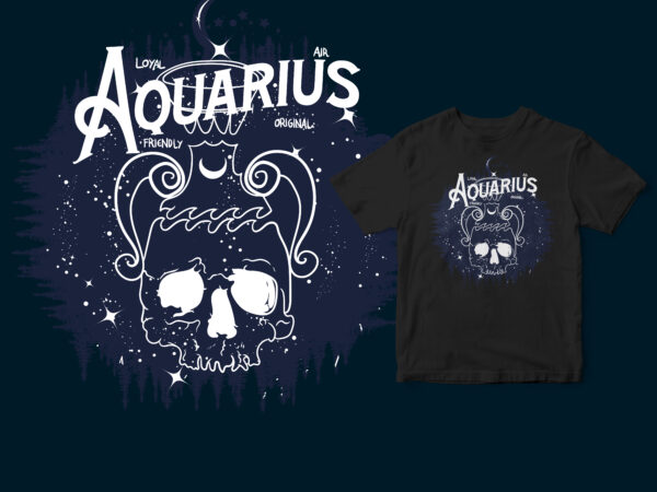 Aquarius skull zodiac t-shirt design