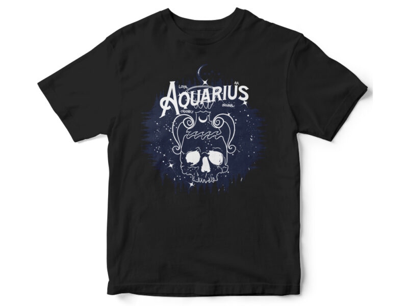 Aquarius skull zodiac t-shirt design