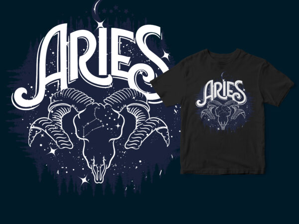 Aries dark line zodiac t-shirt design