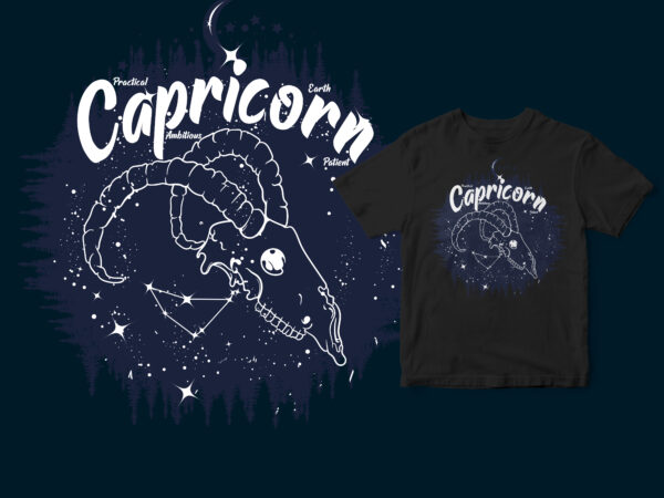 Capricorn dark line zodiac t-shirt design
