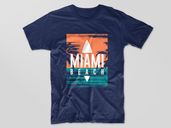 Miami beach graphic vector t-shirt design. surfing paradise sunset t shirt designs eps svg png