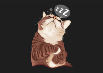 Cute sleeping cat t shirt design vector. Sleepy Kitten, pet animals t-shirts designs artwork