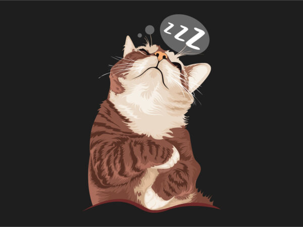 Cute sleeping cat t shirt design vector. sleepy kitten, pet animals t-shirts designs artwork