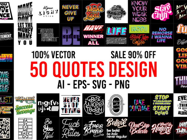 50 best selling quotes desing bundel ai, eps, svg, png transparent background